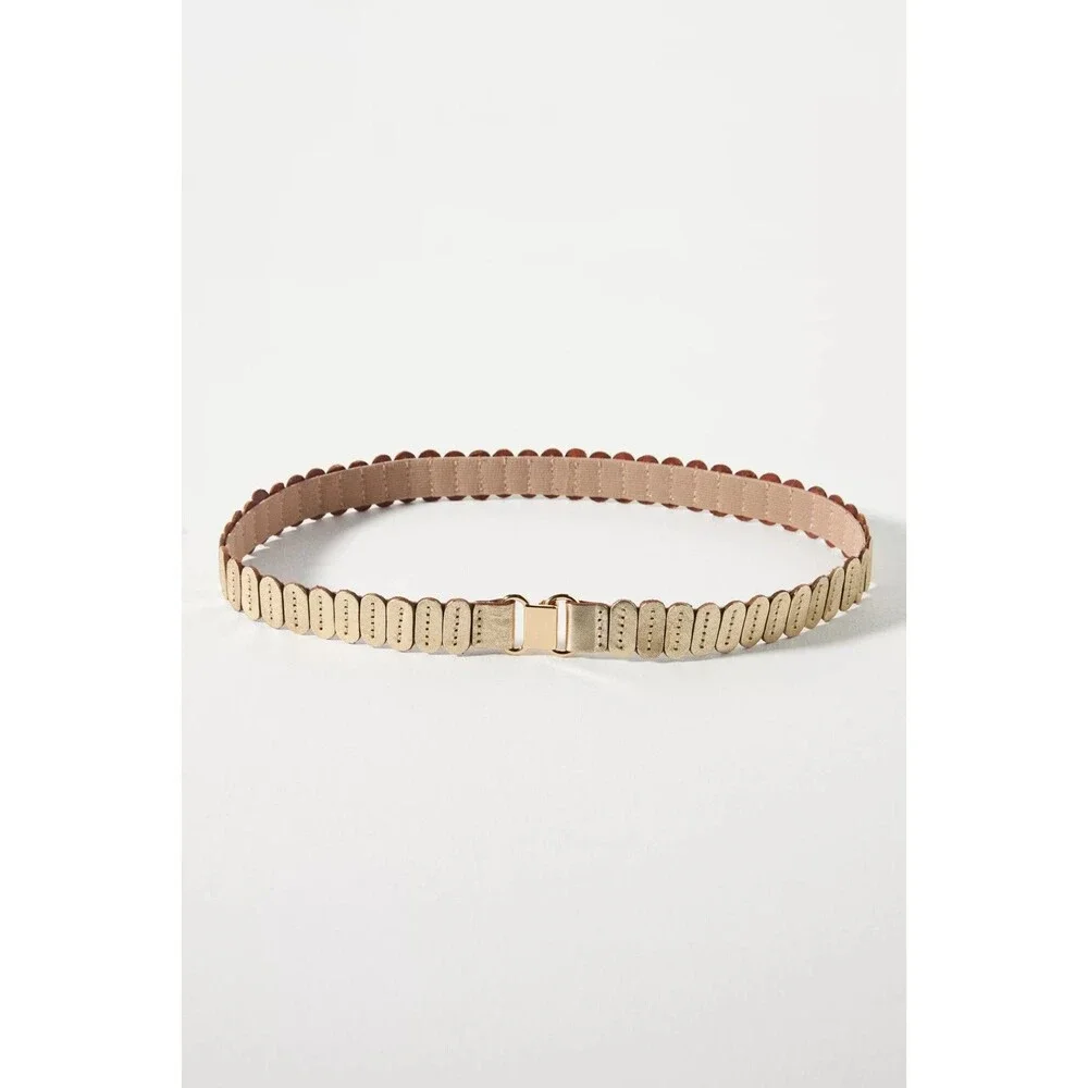 NEW Anthropologie Tabitha Stretch Leather Women's Belt Pearl Size Large